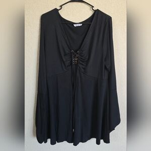 Meaveor XXL Lace Up Front Black Tunic